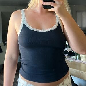 H&M Black Tank Top with White Lace Trim